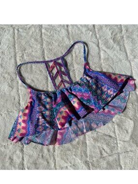 Victoria's Secret PINK | Patterned Ruffle Crop Flounce Bikini Top | Size Medium